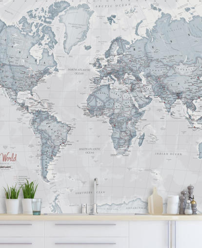 teal customizable world map wallpaper mural called World Political Teal for bedrooms, living rooms and home offices