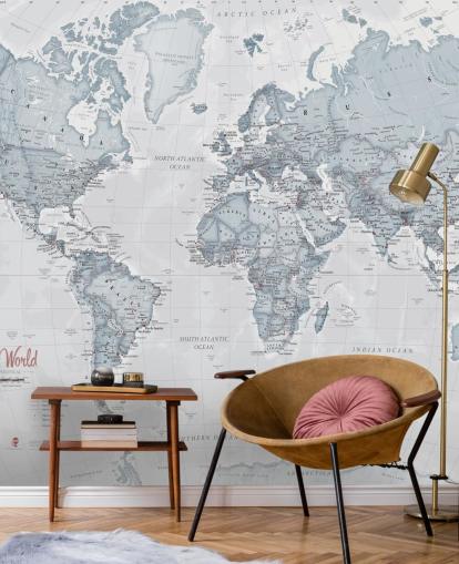 teal customisable world map wallpaper mural called World Political Teal for bedrooms, living rooms and home offices