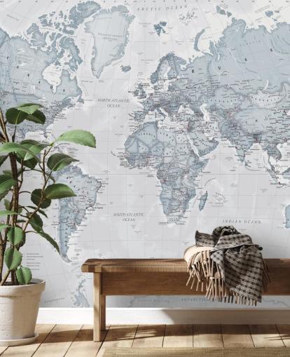 mural de papel pintado de mapa mundial personalizable de color verde azulado llamado World Political Teal para dormitorios, salas de estar y oficinas en casa mural de papel pintado de mapa mundial personalizable de color verde azulado llamado World Political Teal para dormitorios, salas de estar y oficinas en casa