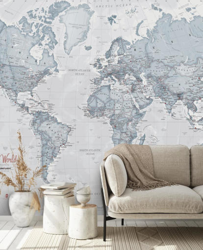 teal customizable world map wallpaper mural called World Political Teal for bedrooms, living rooms and home offices