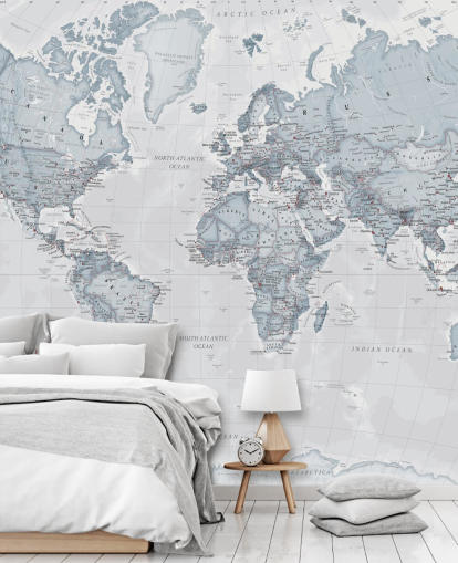 mural de papel pintado de mapa mundial personalizable de color verde azulado llamado World Political Teal para dormitorios, salas de estar y oficinas en casa mural de papel pintado de mapa mundial personalizable de color verde azulado llamado World Political Teal para dormitorios, salas de estar y oficinas en casa