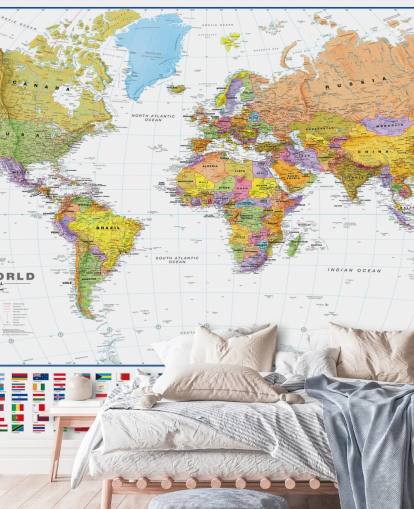 Wereldkaart met vlaggetjes Wallpaper