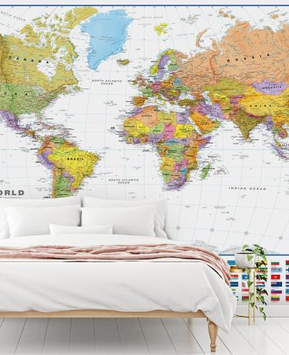Carta da parati con mappa del mondo con bandiere