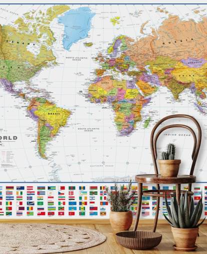 Fondo de pantalla de mapa mundial con banderas