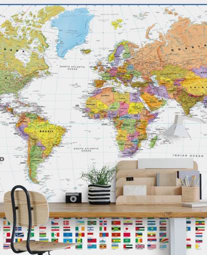 World Map with Flags Wallpaper