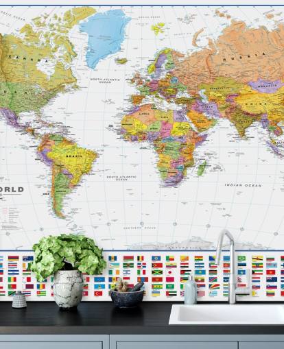 Carta da parati con mappa del mondo con bandiere