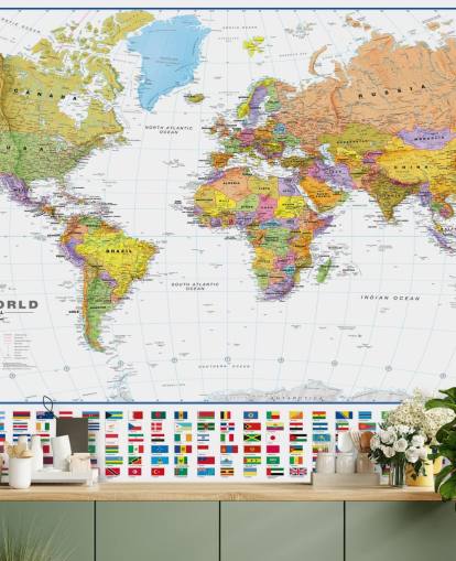 Carta da parati con mappa del mondo con bandiere Carta da parati con mappa del mondo con bandiere