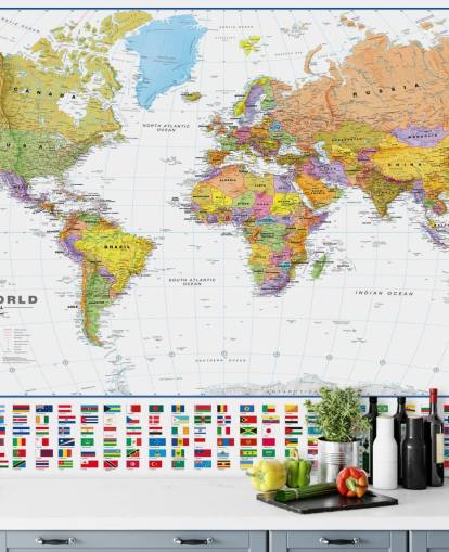 Fondo de pantalla de mapa mundial con banderas