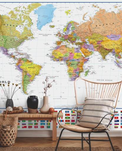 Papel de parede do mapa do mundo com bandeiras Papel de parede do mapa do mundo com bandeiras