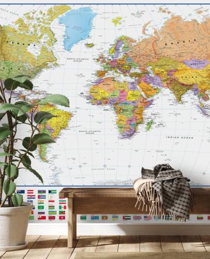 World Map with Flags Wallpaper