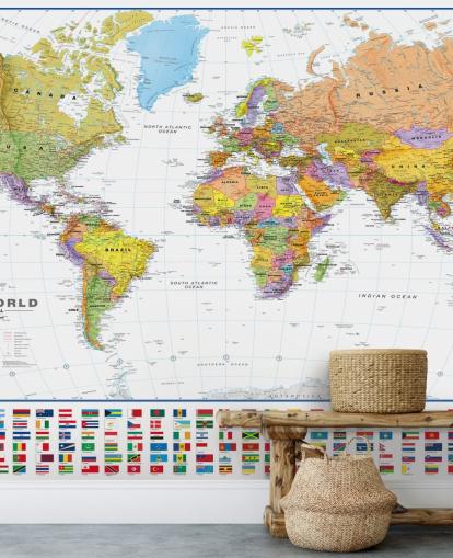 Carta da parati con mappa del mondo con bandiere Carta da parati con mappa del mondo con bandiere