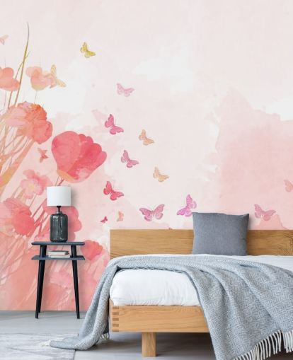 Pink Watercolor Butterflies Mural