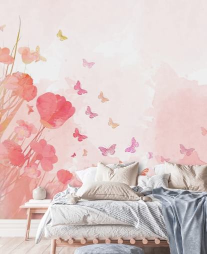 Pink Watercolor Butterflies Mural