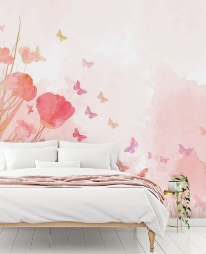 Pinke Aquarell-Schmetterlinge Fototapete