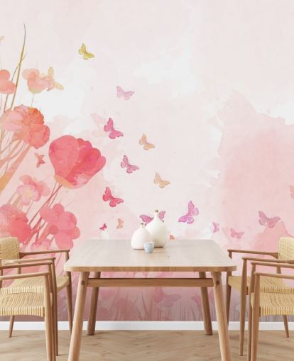 mural mariposas acuarela rosa