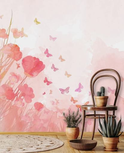 mural mariposas acuarela rosa