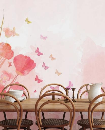 Pink Watercolor Butterflies Mural Pink Watercolor Butterflies Mural
