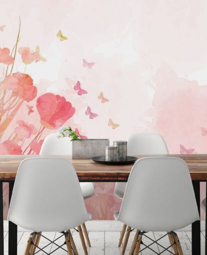 Pink Watercolor Butterflies Mural