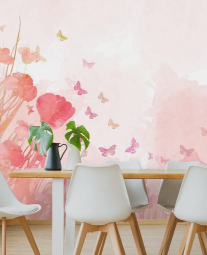 mural mariposas acuarela rosa