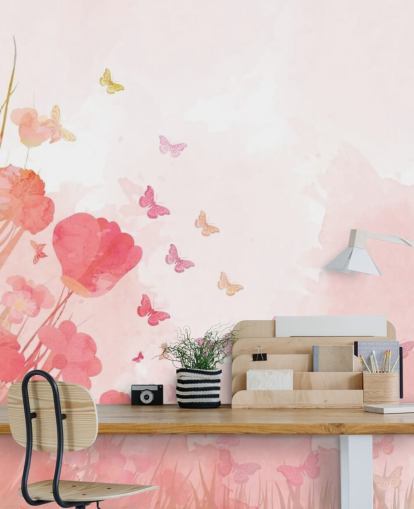Pink Watercolor Butterflies Mural