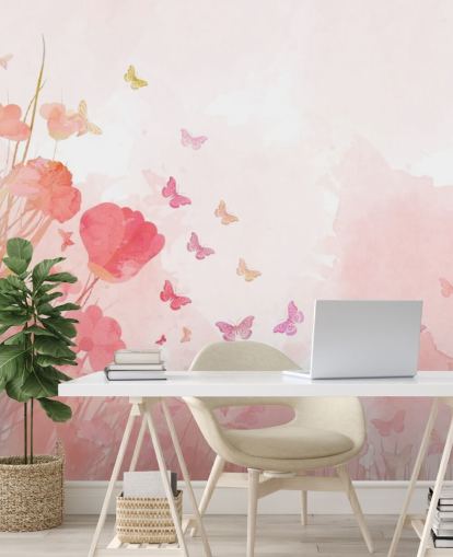 Pink Watercolor Butterflies Mural