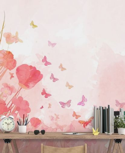 Decorazione murale con farfalle acquerello rosa