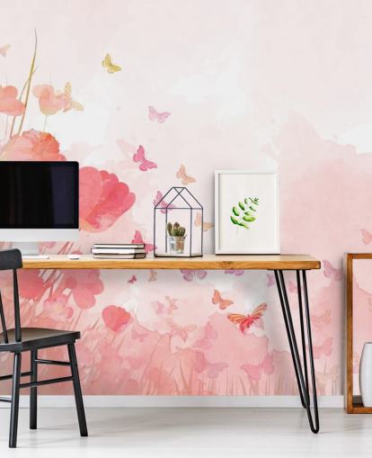 mural mariposas acuarela rosa