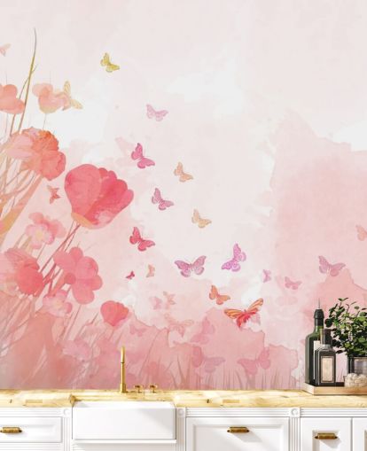 mural mariposas acuarela rosa