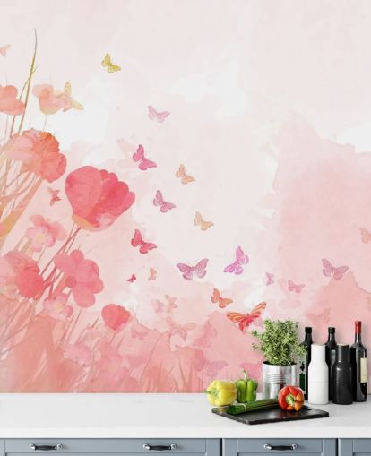 Pink Watercolor Butterflies Mural