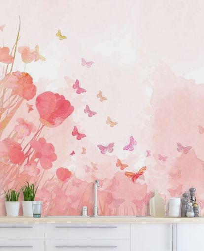 Pink Watercolor Butterflies Mural