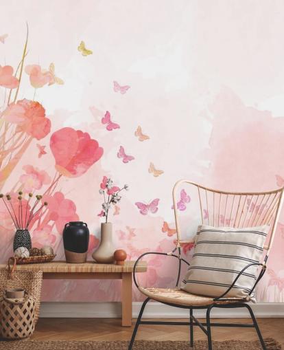 Pink Watercolor Butterflies Mural