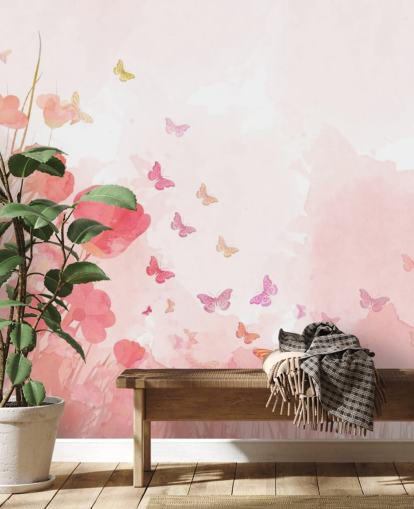 Pink Watercolor Butterflies Mural Pink Watercolor Butterflies Mural