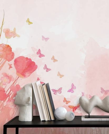 Decorazione murale con farfalle acquerello rosa