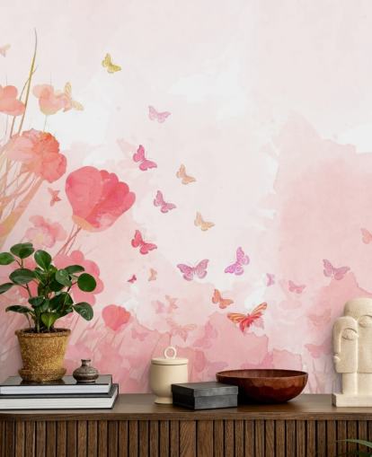 Pink Watercolor Butterflies Mural