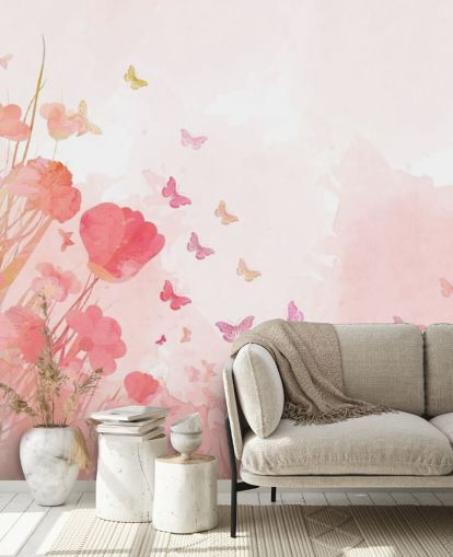mural mariposas acuarela rosa