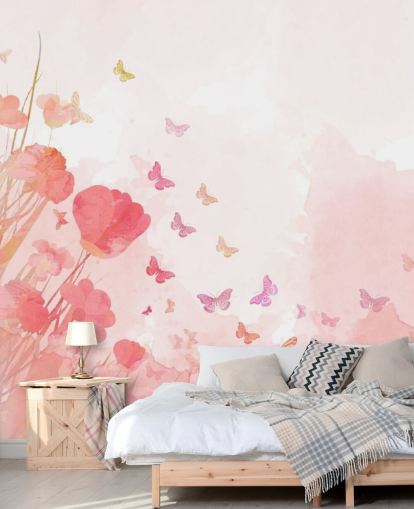 mural mariposas acuarela rosa