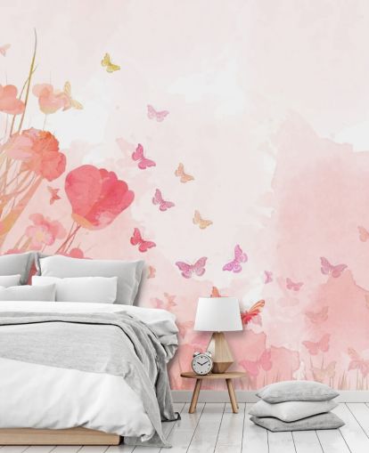 Pink Watercolor Butterflies Mural