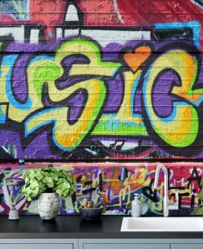 Escrita de música Graffiti Wallpaper Mural Escrita de música Graffiti Wallpaper Mural