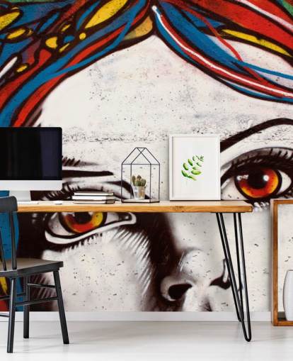 Highlighted Girls Hair and Face Graffiti Wallpaper