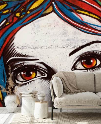 Highlighted Girls Hair and Face Graffiti Wallpaper