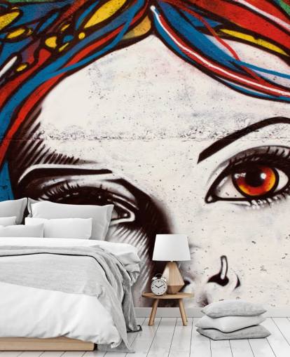 Hervorgehobene Mädchen Haar und Gesicht Graffiti Wallpaper