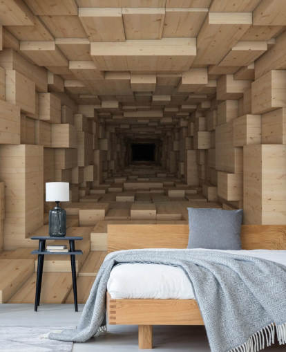 carta da parati murale 3D marrone chiamata Inside Jenga per camere da letto, corridoi e altro