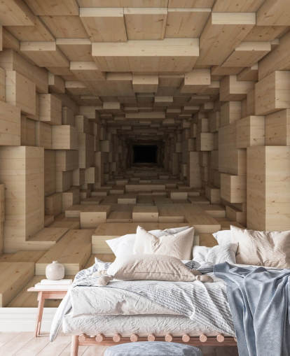 Braune 3D-Tapete namens Inside Jenga für Schlafzimmer, Flure und mehr