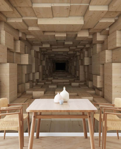 ruskea 3d-taustakuvamaalaus nimeltä Inside Jenga makuuhuoneisiin, käytäviin ja muuhun