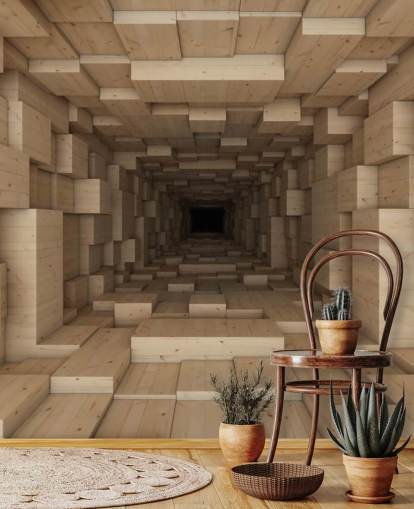 brown 3d wallpaper mural called Inside Jenga for bedrooms, hallways and more