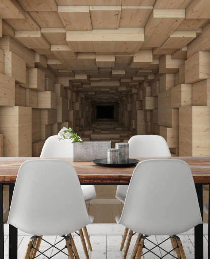 brown 3d wallpaper mural called Inside Jenga for bedrooms, hallways and more