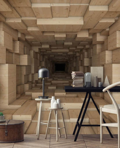 brown 3d wallpaper mural called Inside Jenga for bedrooms, hallways and more brown 3d wallpaper mural called Inside Jenga for bedrooms, hallways and more