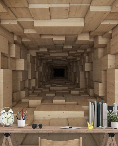 brunt 3d tapetmaleri kaldet Inside Jenga til soveværelser, gange og mere