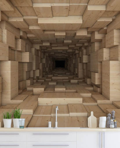 brown 3d wallpaper mural called Inside Jenga for bedrooms, hallways and more