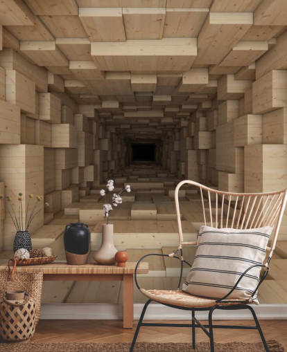 3D Wooden Box Tower Stacked Mural 3D Wooden Box Tower Stacked Mural